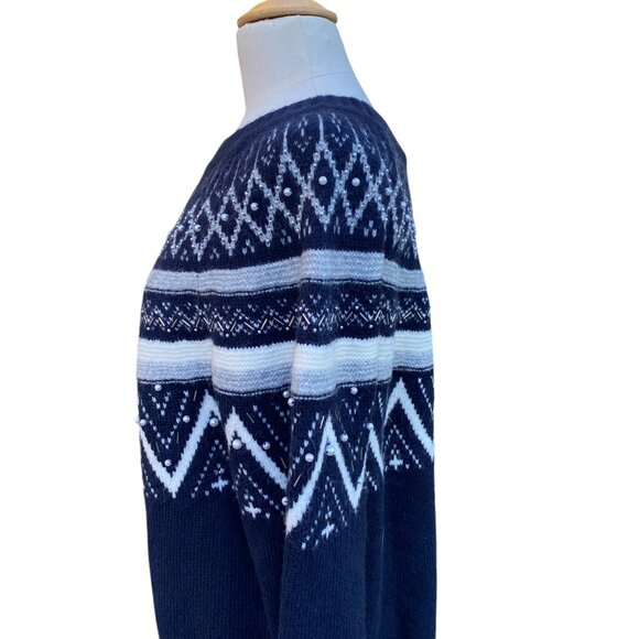 Talbots Wool Blend Fair Isle Sweater Beaded Nordic Old Money Ski Countryside-XL - Picture 7 of 12